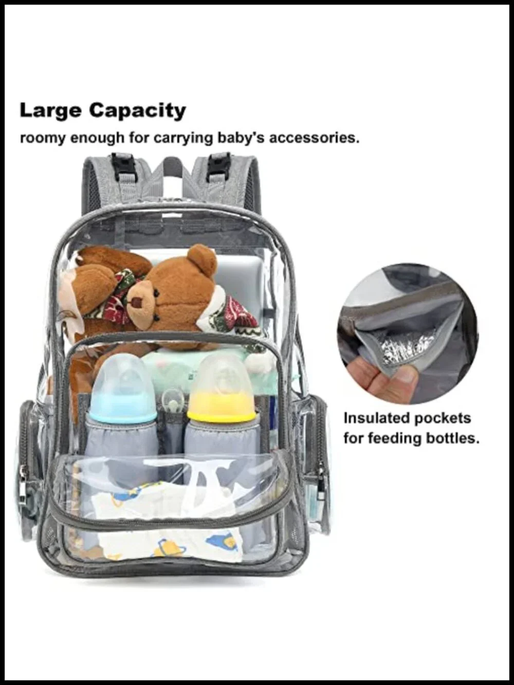 Clear Diaper Bag Backpack Waterproof PVC Mom Nappy Bags for Baby